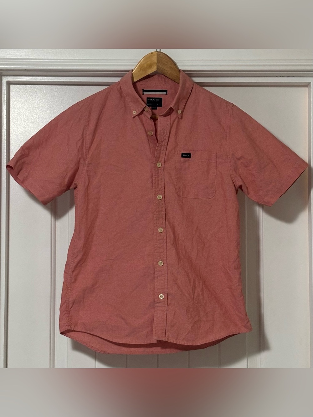 RVCA Boy's Short-Sleeve Button-Down Shirt - Coral